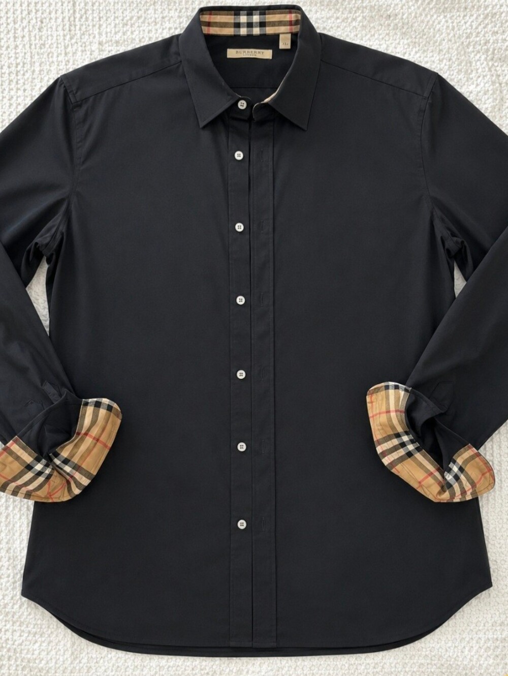 NWOT Burberry Black Shirt with Tan Plaid Accents